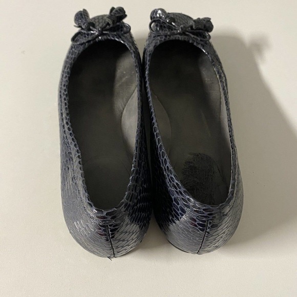 Stuart Weitzman Ballet Flat Blue Patent Leather Snake Embossed Square To… - Picture 6 of 8